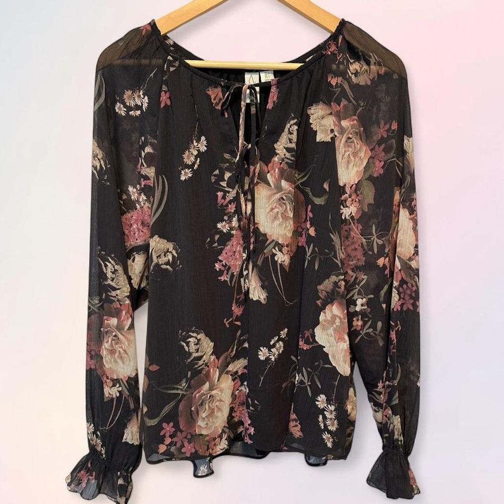 Joie Floral Black Blouse Size L - Picture 2 of 7